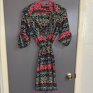 Speed Control Black Multicolor Geometric Midi Dress Large